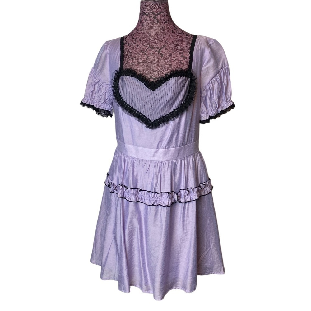 Lavender Heart-Detail Short Sleeve Dress